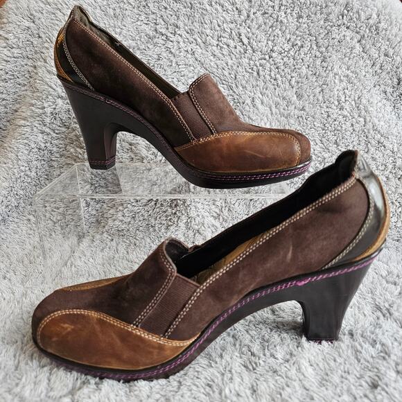J41 Jambu Romance‎ Design Women's Blossom Suede Leather Pump Heels Sz 8.5 Brown - Picture 1 of 7